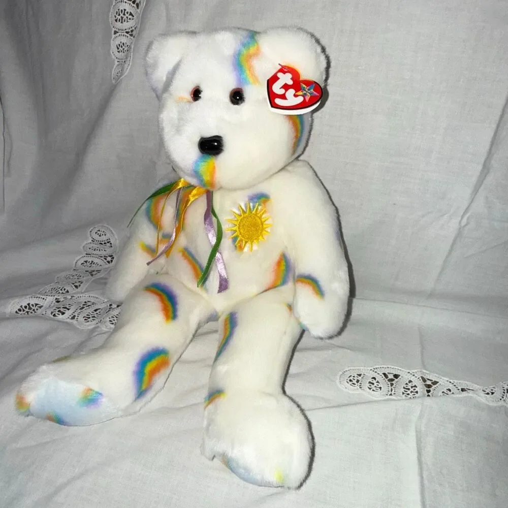 Rare 2002 Ty Beanie Buddy Cheery 15” Rainbow Sun Bear – Mint with Embroidered Ty